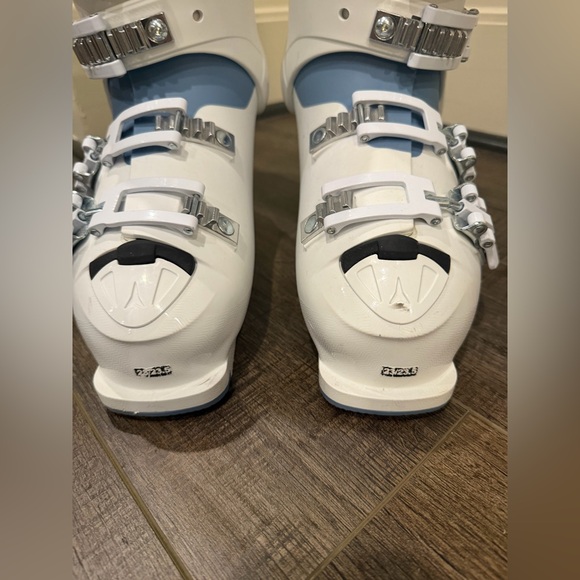 Women's White and Blue Atomic  Ski Race Boots - Picture 2 of 16